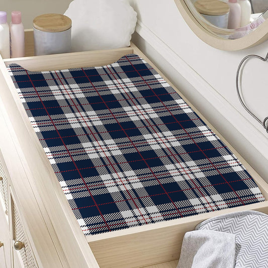 Blue White And Red Tartan Pattern Print Changing Pad Cover