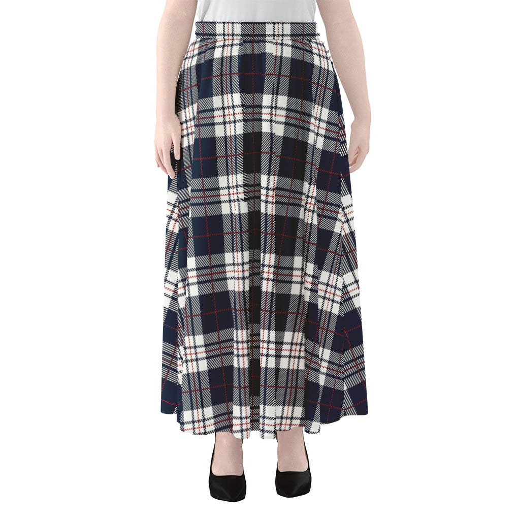 Blue White And Red Tartan Pattern Print Chiffon Maxi Skirt