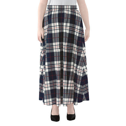 Blue White And Red Tartan Pattern Print Chiffon Maxi Skirt