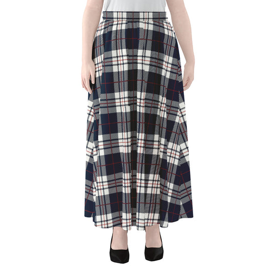 Blue White And Red Tartan Pattern Print Chiffon Maxi Skirt