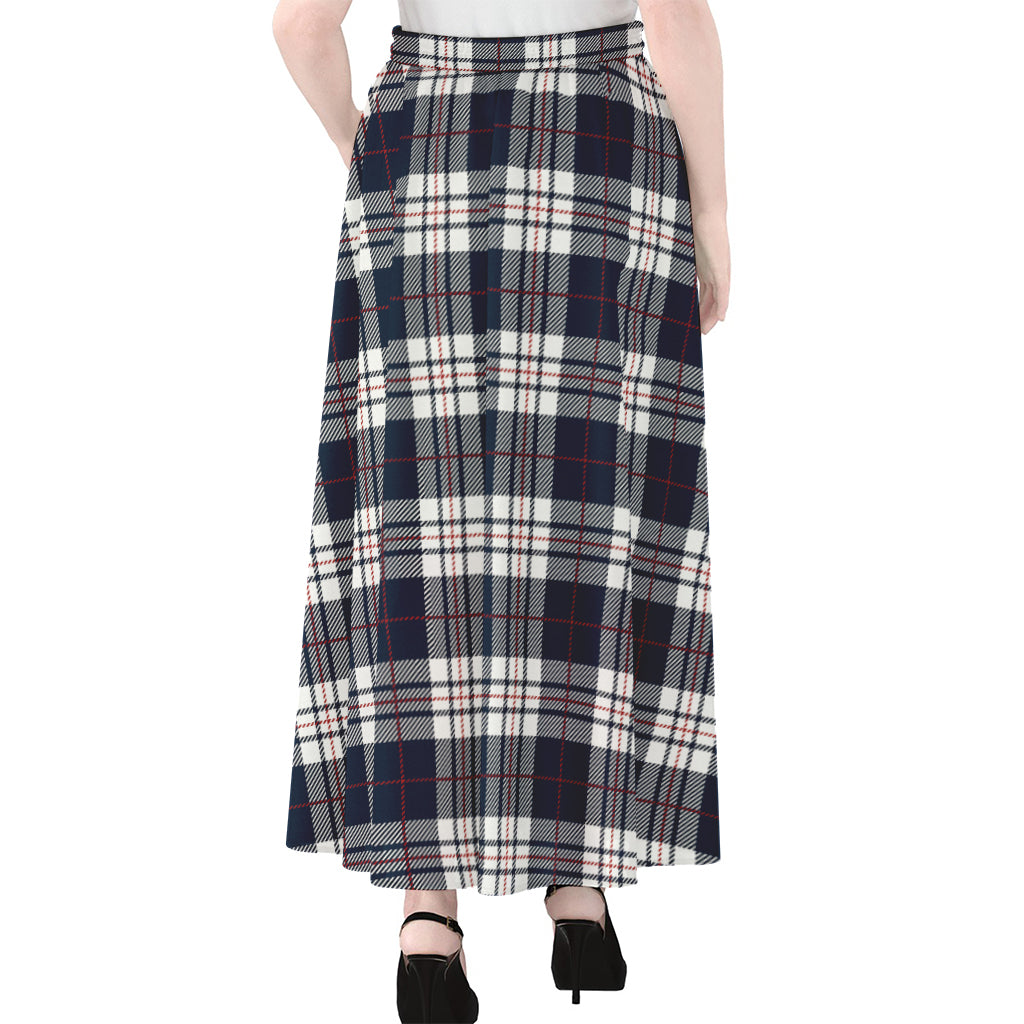 Blue White And Red Tartan Pattern Print Chiffon Maxi Skirt