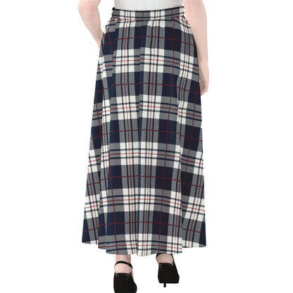 Blue White And Red Tartan Pattern Print Chiffon Maxi Skirt