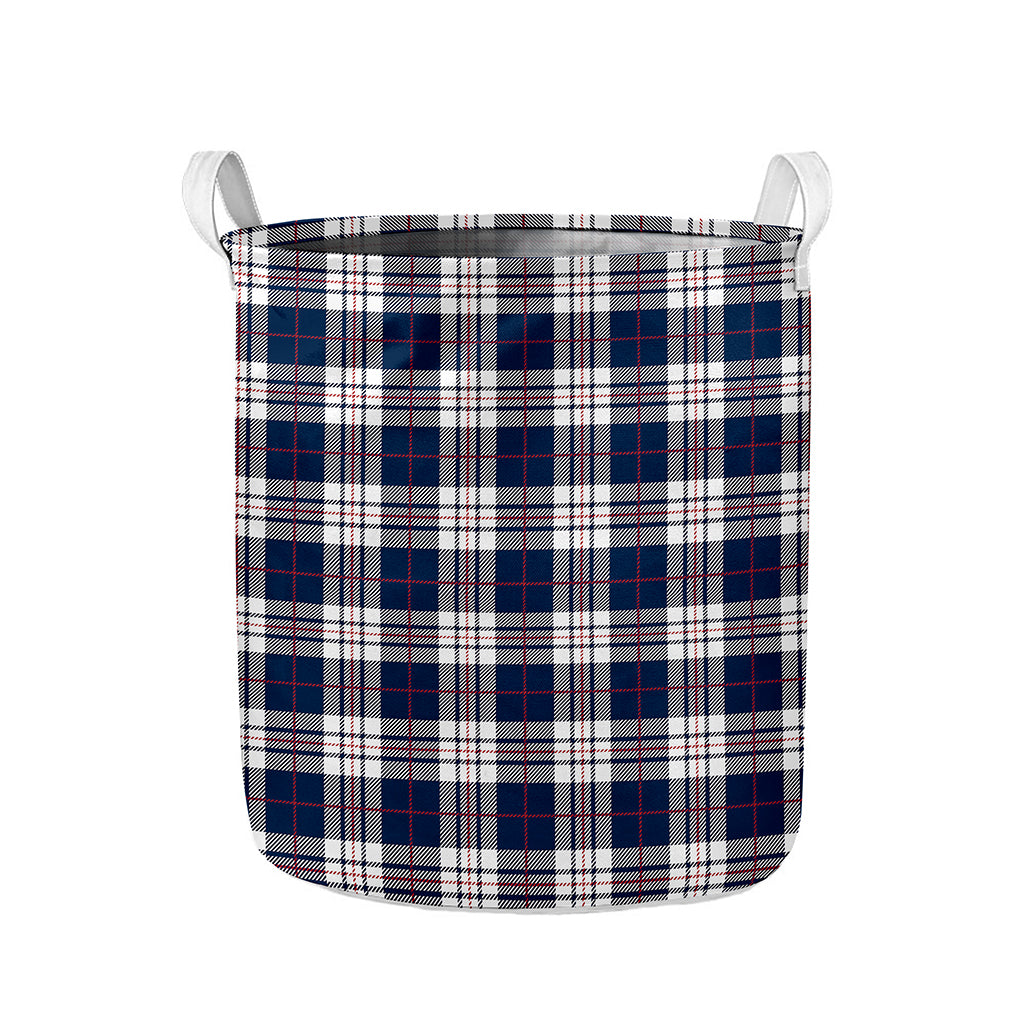 Blue White And Red Tartan Pattern Print Collapsible Laundry Basket