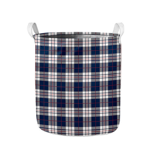 Blue White And Red Tartan Pattern Print Collapsible Laundry Basket