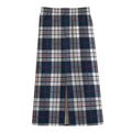 Blue White And Red Tartan Pattern Print Cotton Front Slit Maxi Skirt