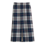 Blue White And Red Tartan Pattern Print Cotton Front Slit Maxi Skirt