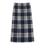 Blue White And Red Tartan Pattern Print Cotton Front Slit Maxi Skirt