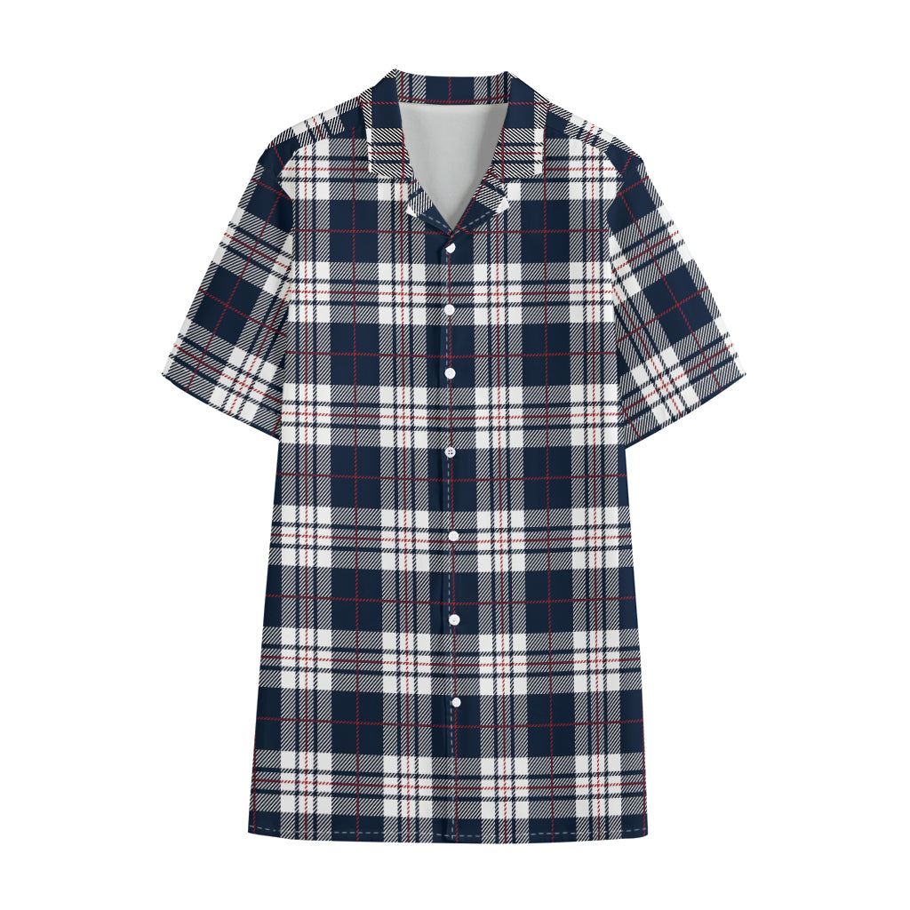 Blue White And Red Tartan Pattern Print Cotton Hawaiian Shirt