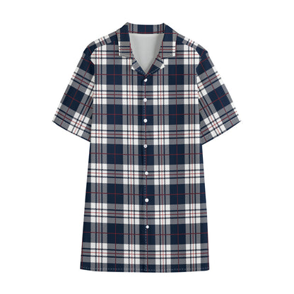 Blue White And Red Tartan Pattern Print Cotton Hawaiian Shirt