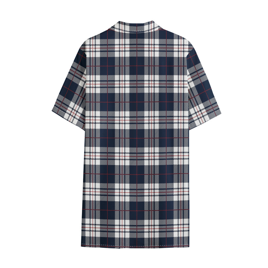 Blue White And Red Tartan Pattern Print Cotton Hawaiian Shirt