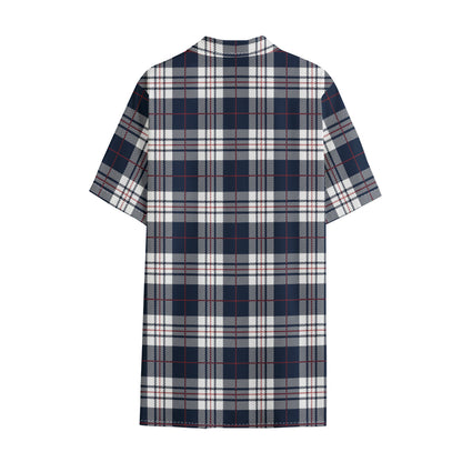 Blue White And Red Tartan Pattern Print Cotton Hawaiian Shirt