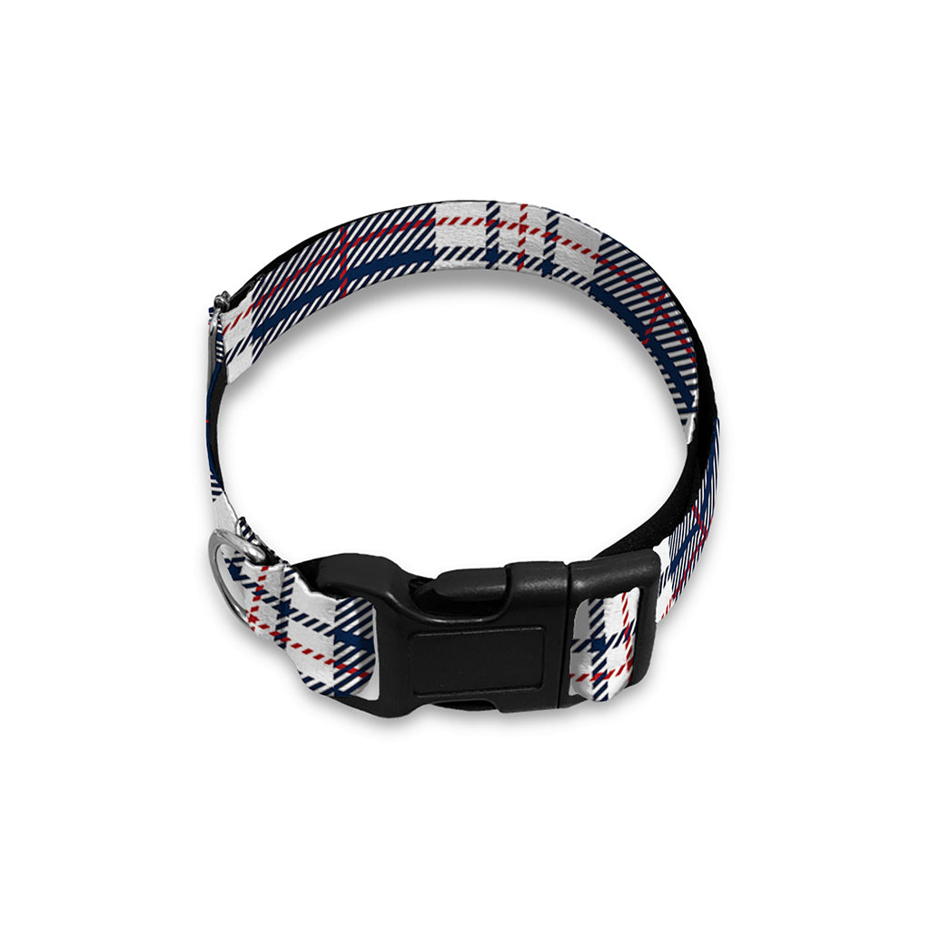 Blue White And Red Tartan Pattern Print Dog Collar