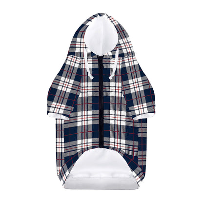 Blue White And Red Tartan Pattern Print Dog Zip Up Hoodie