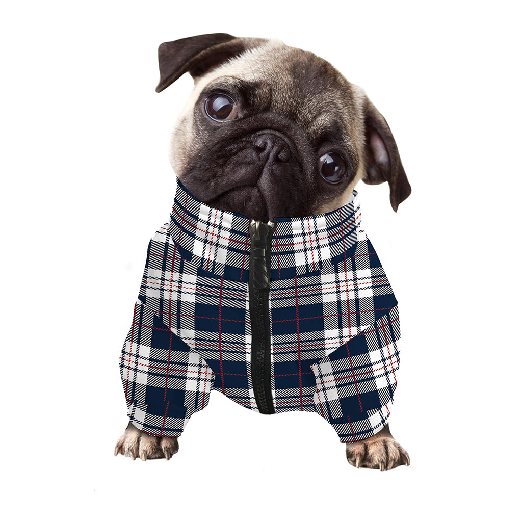 Blue White And Red Tartan Pattern Print Dog Zip Up Jacket