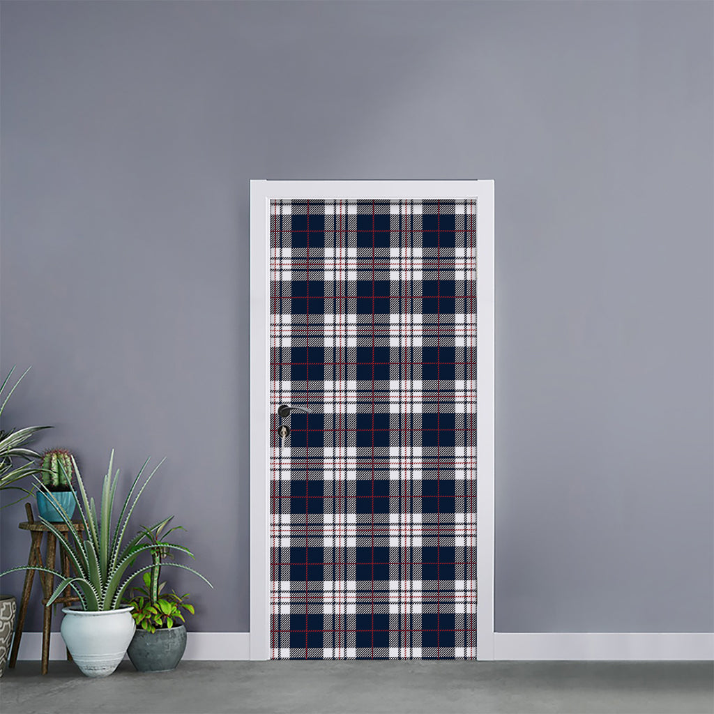 Blue White And Red Tartan Pattern Print Door Sticker