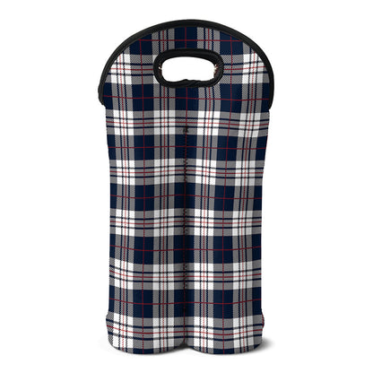 Blue White And Red Tartan Pattern Print Double Neoprene Wine Tote
