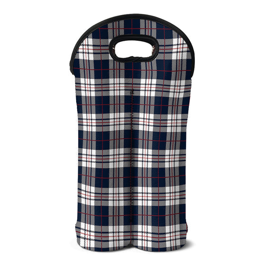 Blue White And Red Tartan Pattern Print Double Neoprene Wine Tote