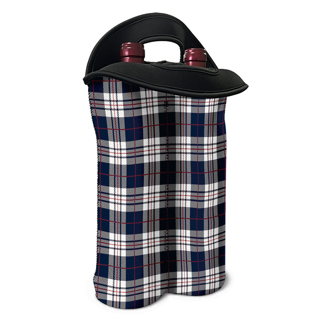 Blue White And Red Tartan Pattern Print Double Neoprene Wine Tote