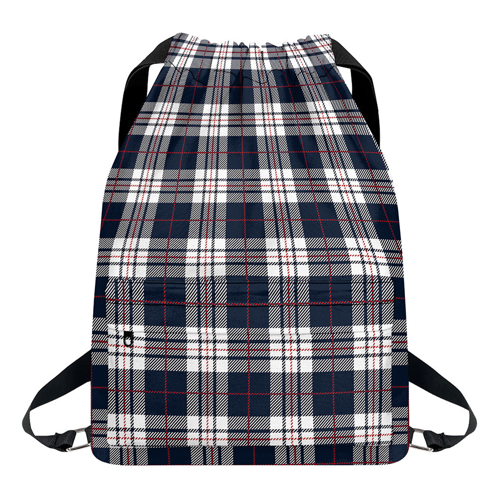 Blue White And Red Tartan Pattern Print Drawstring Backpack