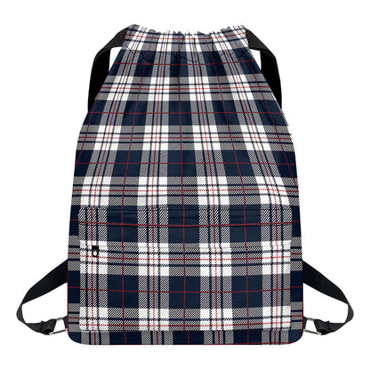 Blue White And Red Tartan Pattern Print Drawstring Backpack