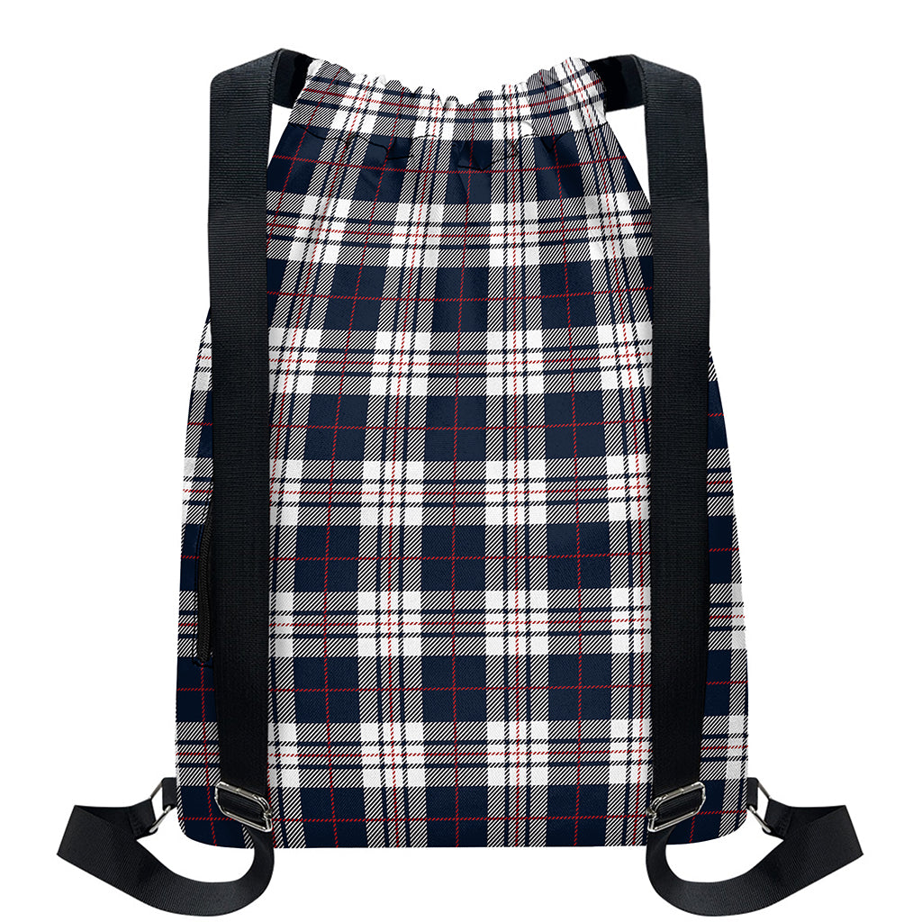 Blue White And Red Tartan Pattern Print Drawstring Backpack