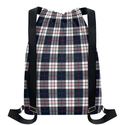 Blue White And Red Tartan Pattern Print Drawstring Backpack