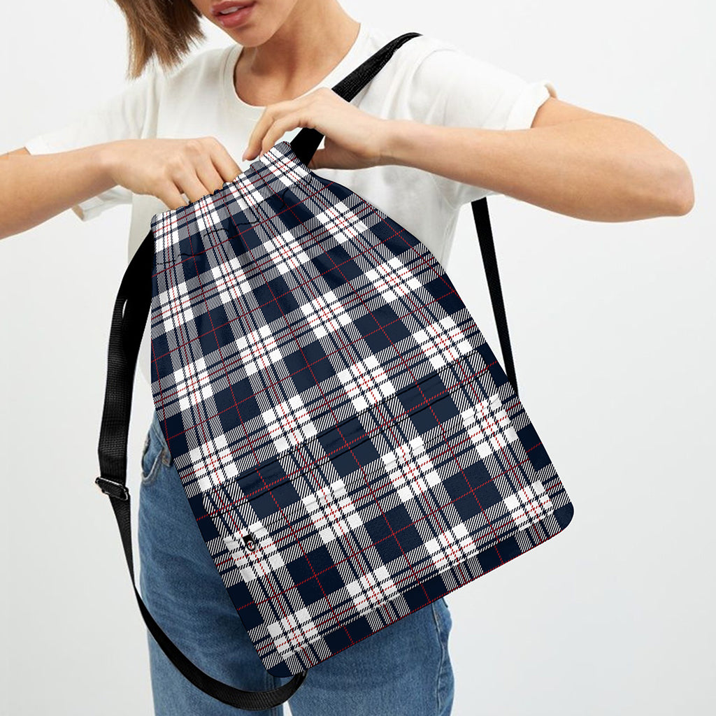 Blue White And Red Tartan Pattern Print Drawstring Backpack