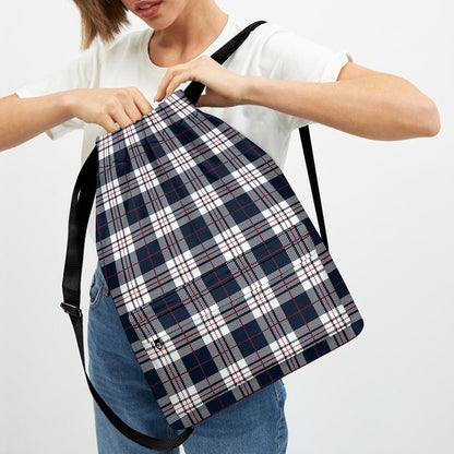 Blue White And Red Tartan Pattern Print Drawstring Backpack