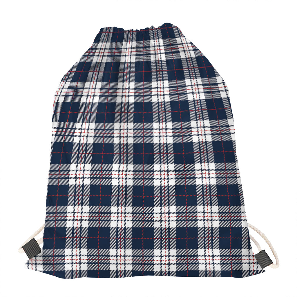 Blue White And Red Tartan Pattern Print Drawstring Bag