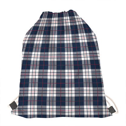 Blue White And Red Tartan Pattern Print Drawstring Bag