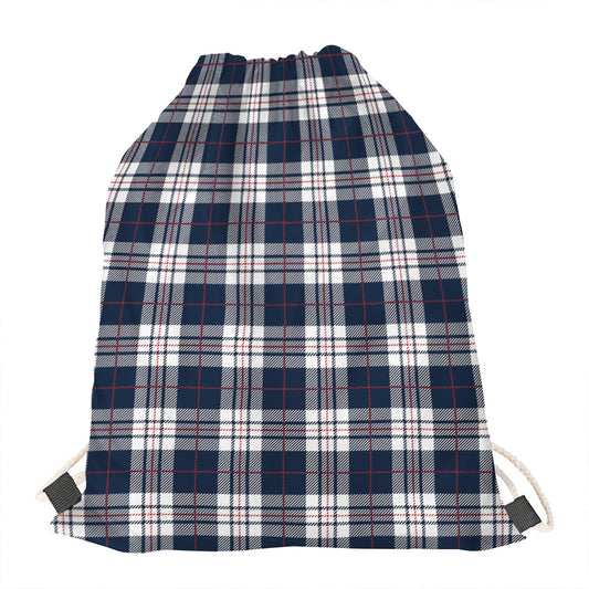 Blue White And Red Tartan Pattern Print Drawstring Bag