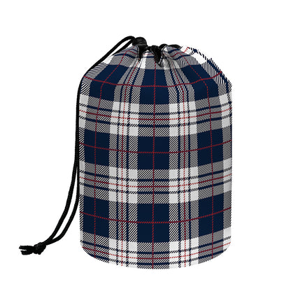 Blue White And Red Tartan Pattern Print Drawstring Makeup Bag