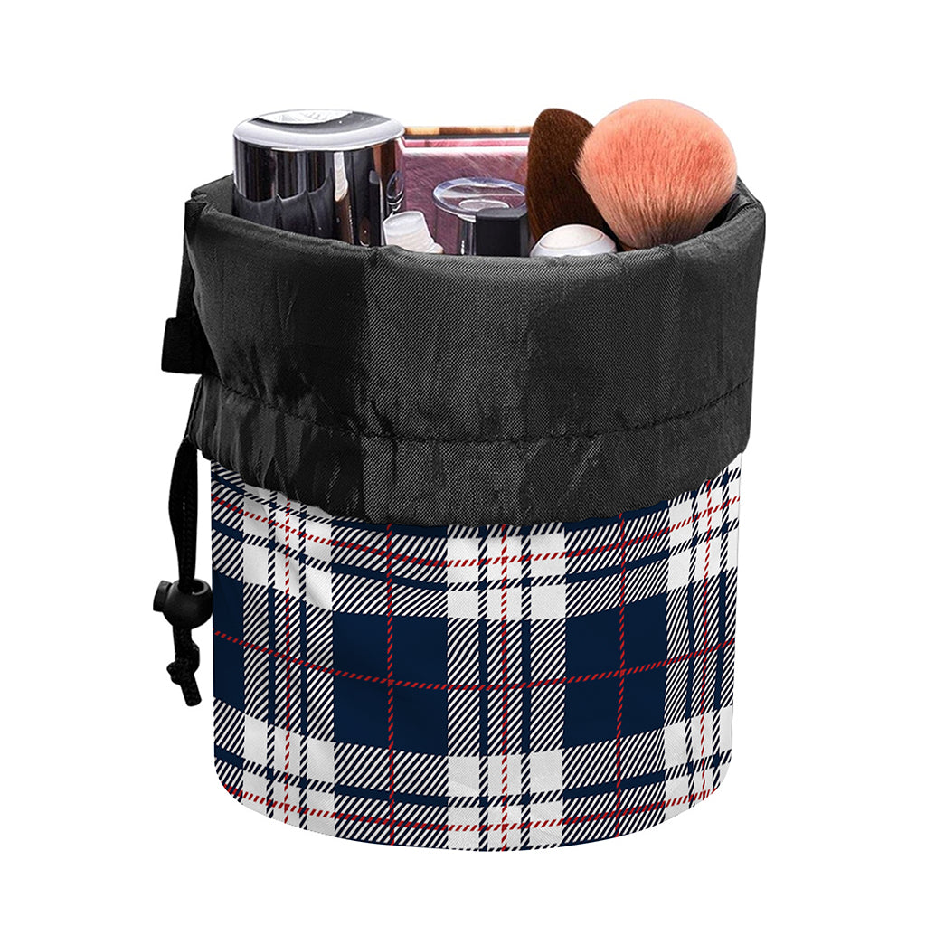 Blue White And Red Tartan Pattern Print Drawstring Makeup Bag