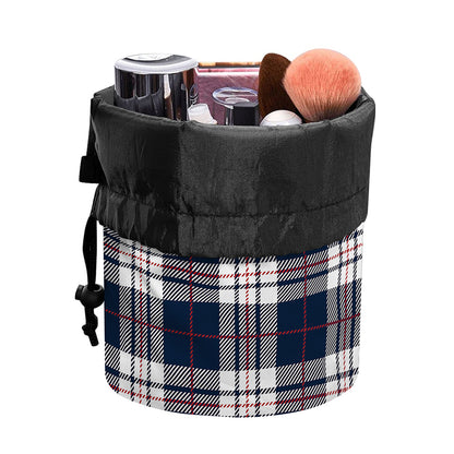 Blue White And Red Tartan Pattern Print Drawstring Makeup Bag