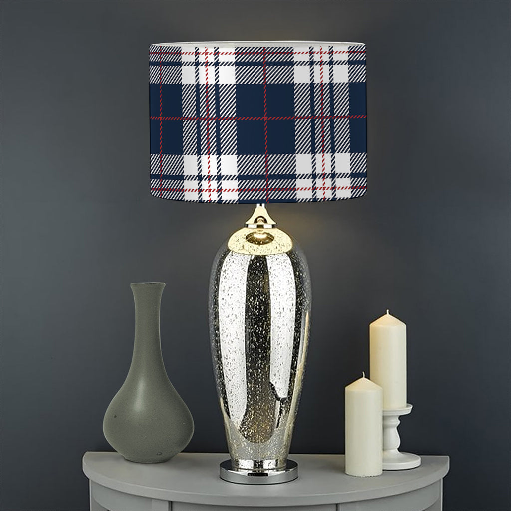 Blue White And Red Tartan Pattern Print Drum Lamp Shade