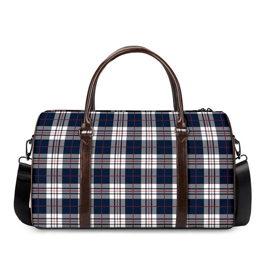 Blue White And Red Tartan Pattern Print Duffle Bag