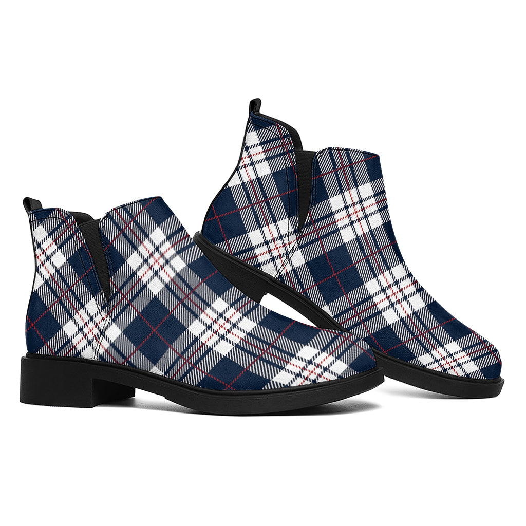 Blue White And Red Tartan Pattern Print Flat Ankle Boots