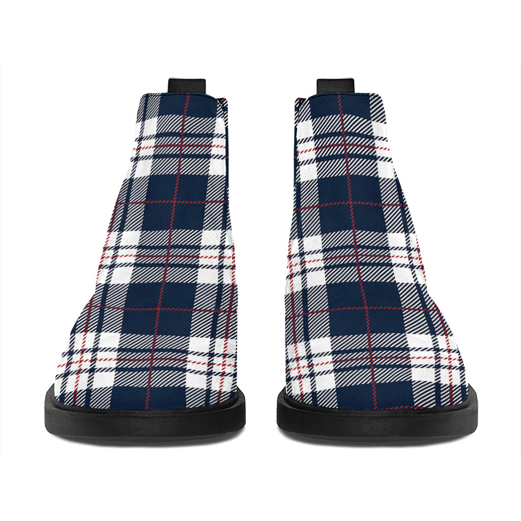 Blue White And Red Tartan Pattern Print Flat Ankle Boots