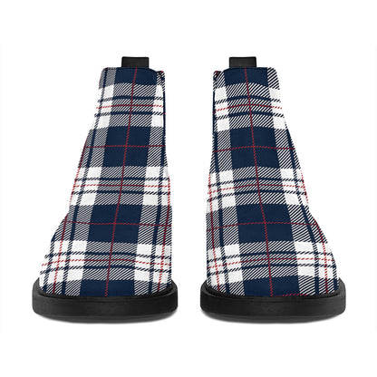 Blue White And Red Tartan Pattern Print Flat Ankle Boots