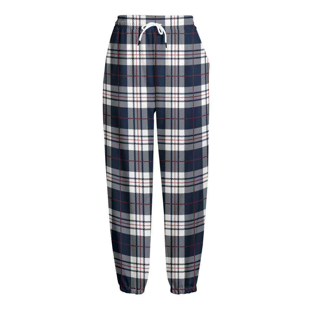 Blue White And Red Tartan Pattern Print Fleece Lined Knit Pants