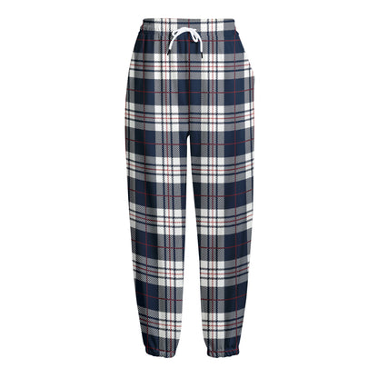 Blue White And Red Tartan Pattern Print Fleece Lined Knit Pants