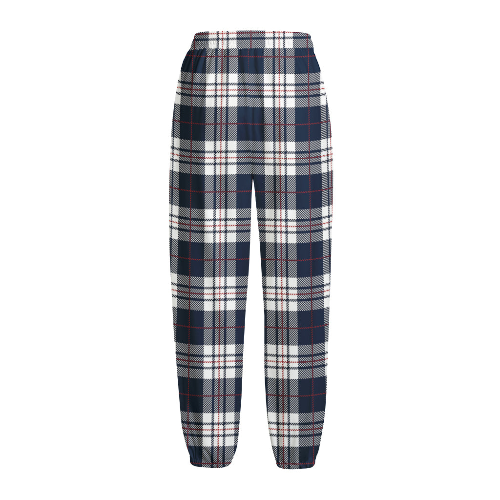 Blue White And Red Tartan Pattern Print Fleece Lined Knit Pants