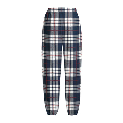 Blue White And Red Tartan Pattern Print Fleece Lined Knit Pants