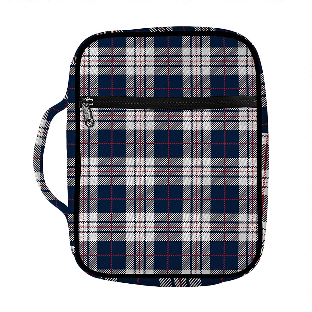 Blue White And Red Tartan Pattern Print Front Pocket Bible Bag