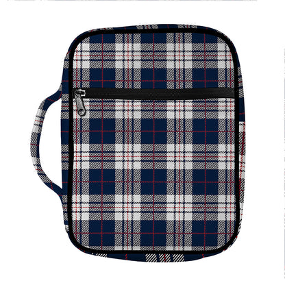 Blue White And Red Tartan Pattern Print Front Pocket Bible Bag