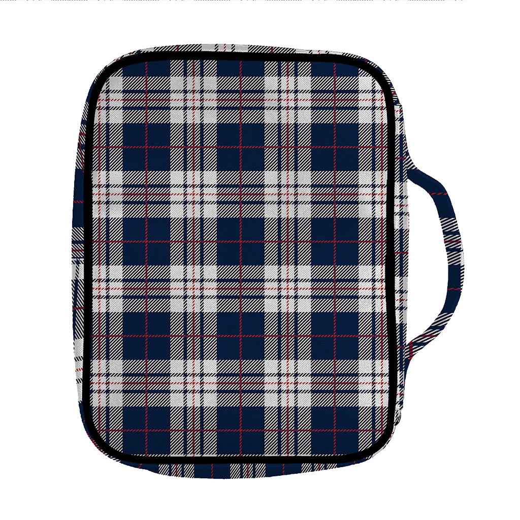 Blue White And Red Tartan Pattern Print Front Pocket Bible Bag