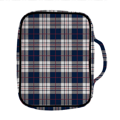 Blue White And Red Tartan Pattern Print Front Pocket Bible Bag