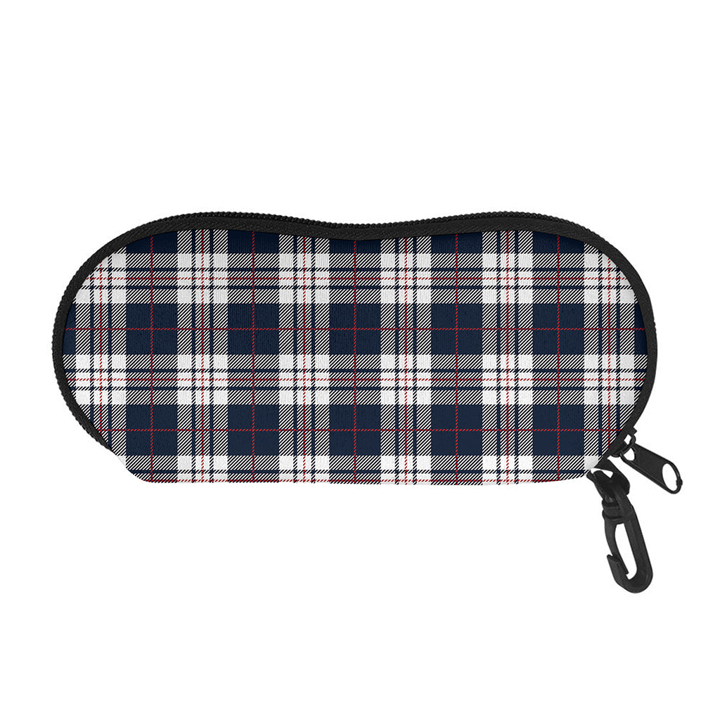 Blue White And Red Tartan Pattern Print Glasses Case