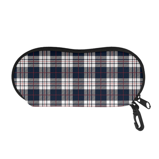 Blue White And Red Tartan Pattern Print Glasses Case