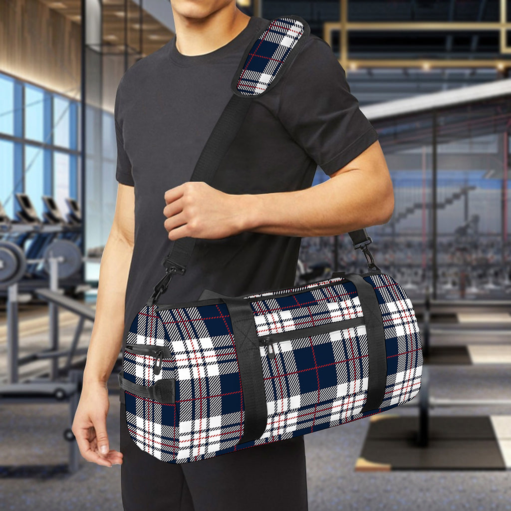 Blue White And Red Tartan Pattern Print Gym Bag